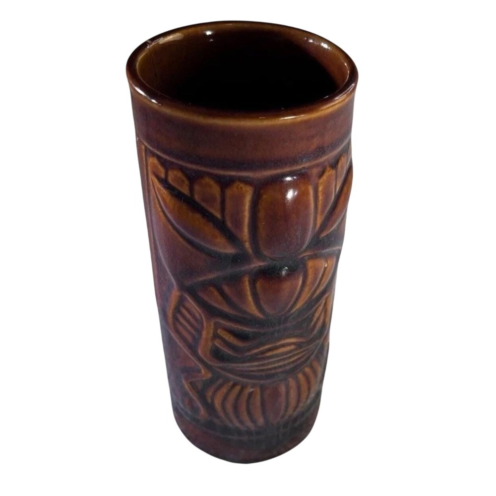 Vintage Libbey Brown Ceramic Tiki Mug‎ Totem Tribal Face Glazed Barware Tropical